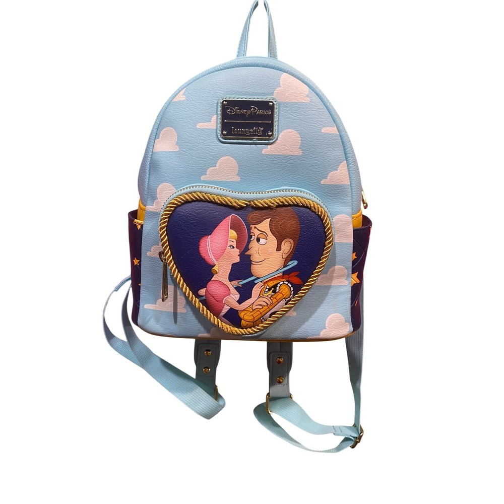 Disney Parks Loungefly Toy Story Woody Bo Peep Heart Mini Backpack Blue Cloud